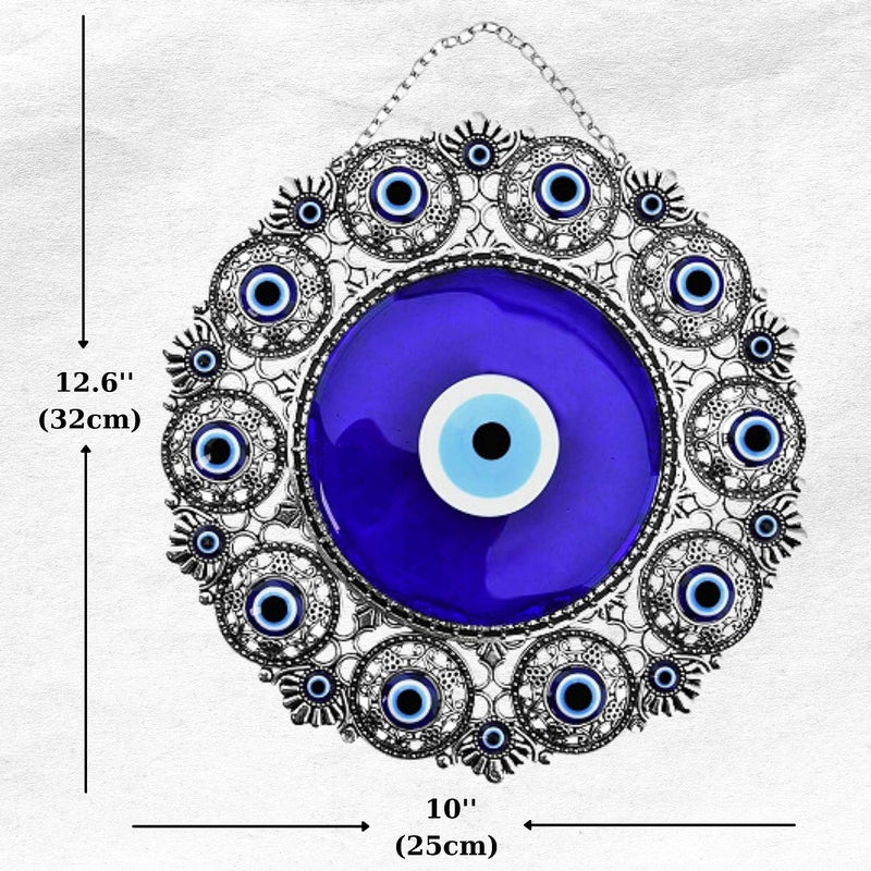 Erbulus Blue Turkish Glass Evil Eye Wall Hanging Ornament - Large Metal Home Decor - Nazar Bead Amulet - Housewarming Gift - Image 2
